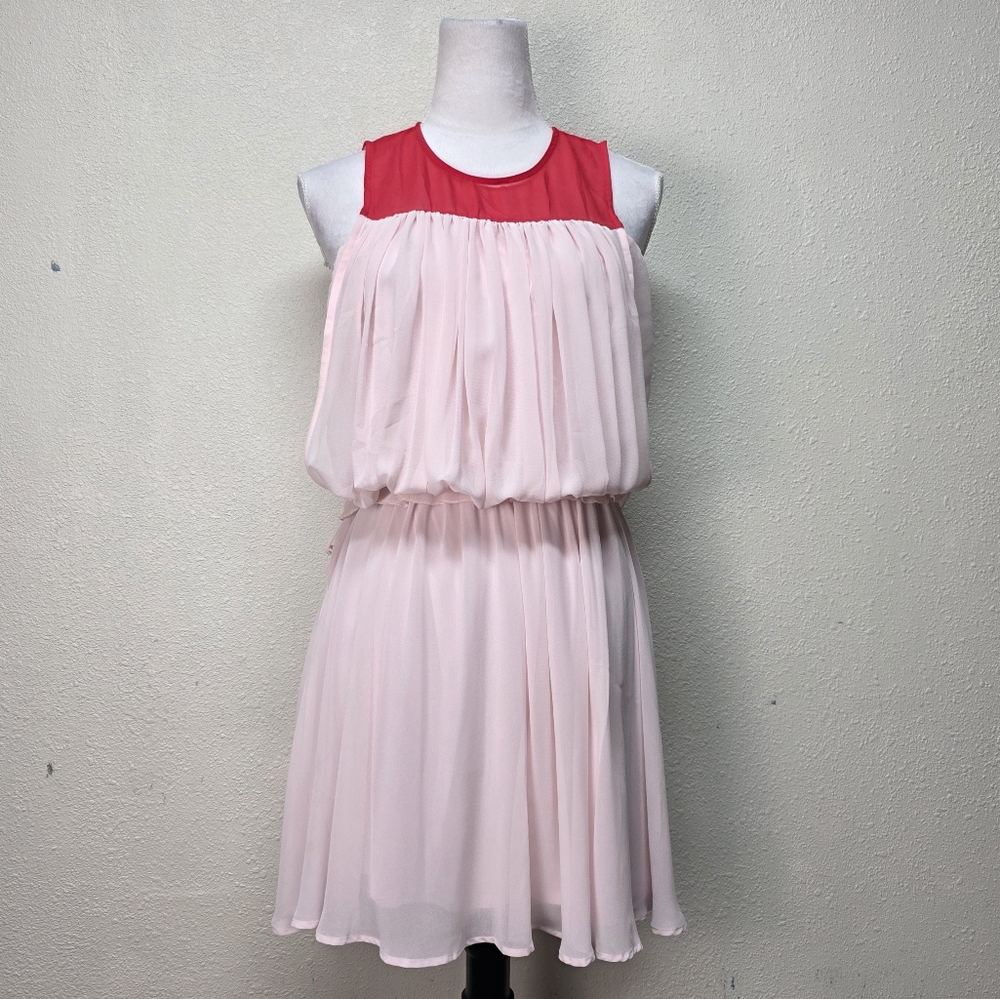 EXPRESS Chiffonn Pink wRed Top, Sleeveless Dress Size Large